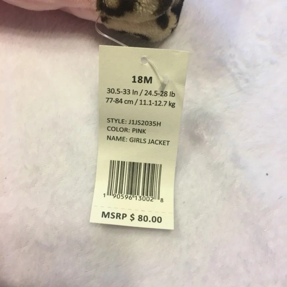 Jessica Simpson Jacket Baby Girls 18M Pink NWT Leopard Faux Fur Hooded J1JS2035H